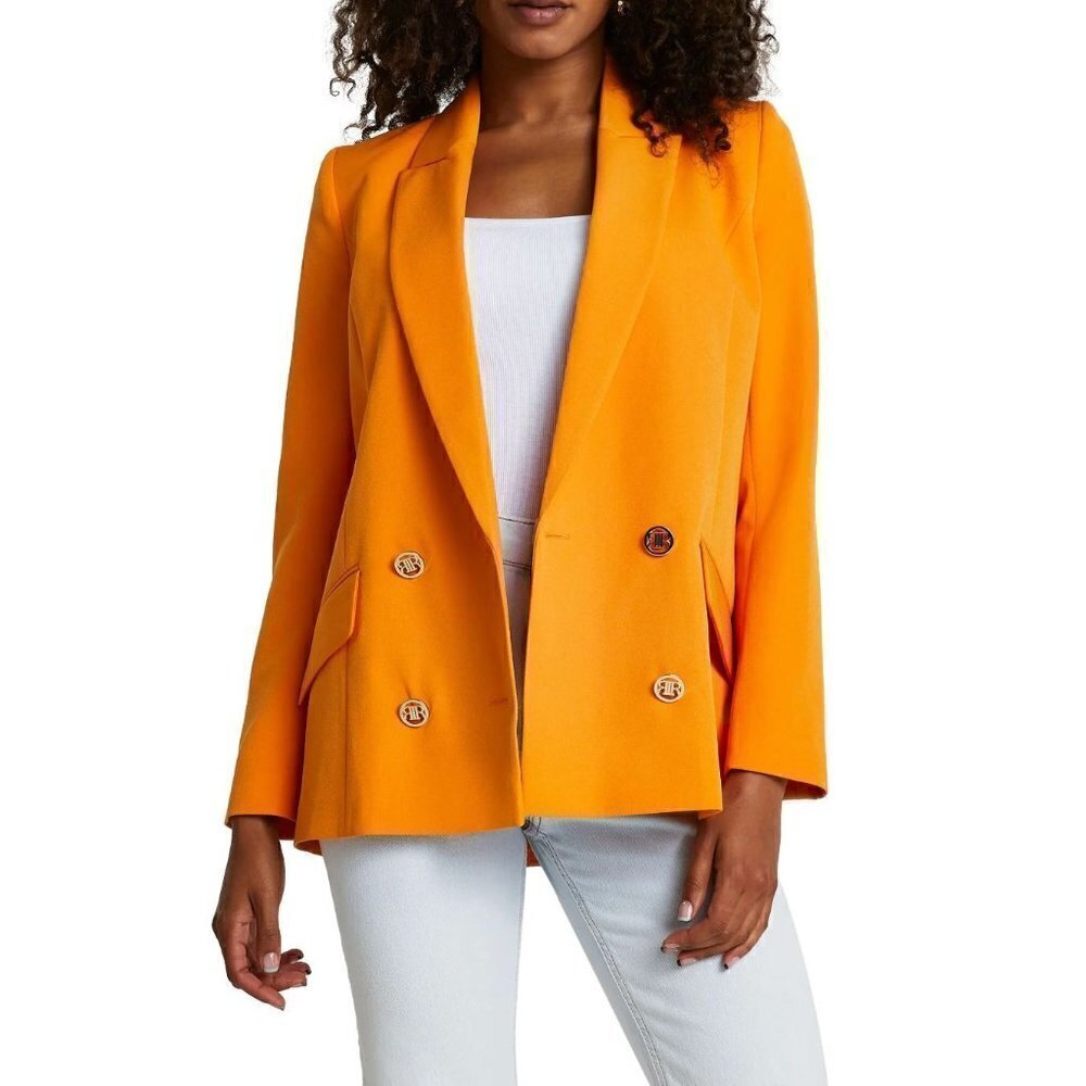 New River Island Size 10 Structured Double Breasted Blazer Orange Dopamine